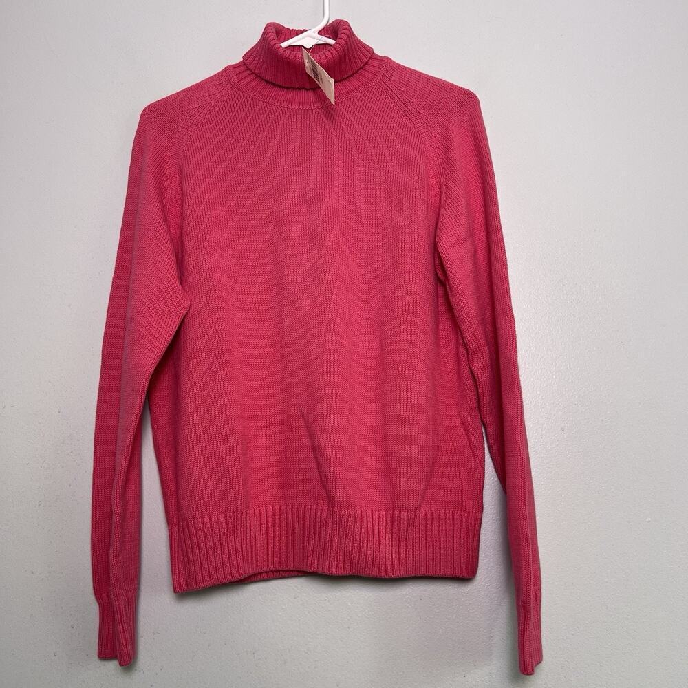 NWT Pria Women's Turtleneck Cable Knit Sweater Sz L 100% Cotton Pink Simple
